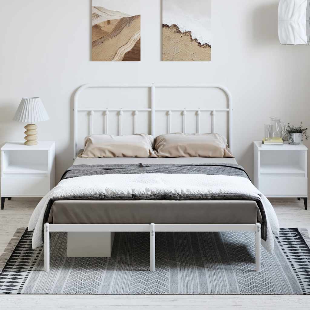 Metal Bed Frame without Mattress with Headboard White 150x200 cm