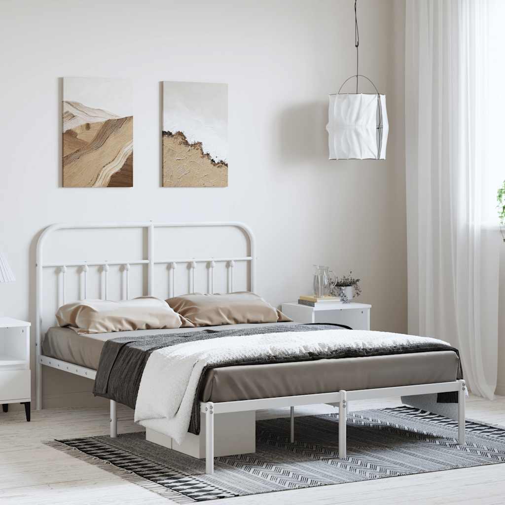 Metal Bed Frame without Mattress with Headboard White 150x200 cm