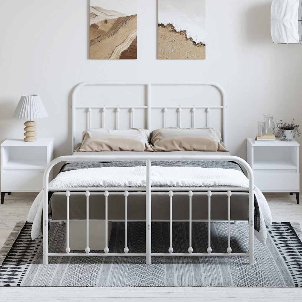 Metal Bed Frame without Mattress with Footboard White 135x190 cm