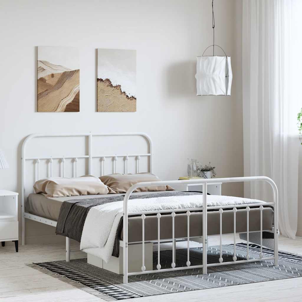 Metal Bed Frame without Mattress with Footboard White 135x190 cm