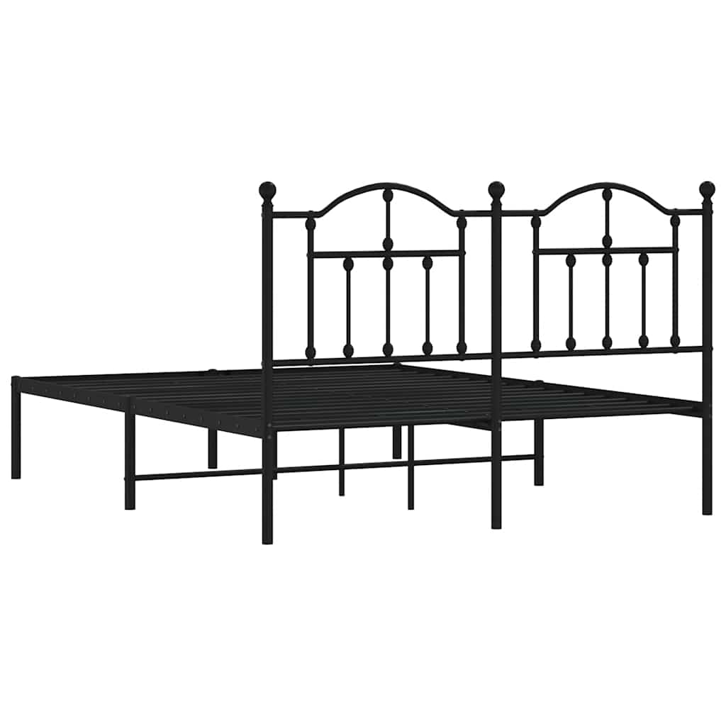 Metal Bed Frame without Mattress with Headboard Black 135x190 cm