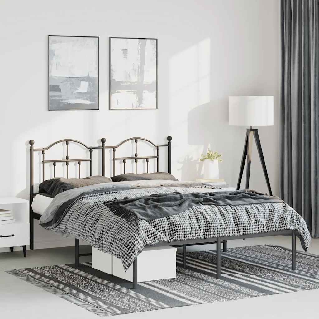 Metal Bed Frame without Mattress with Headboard Black 135x190 cm