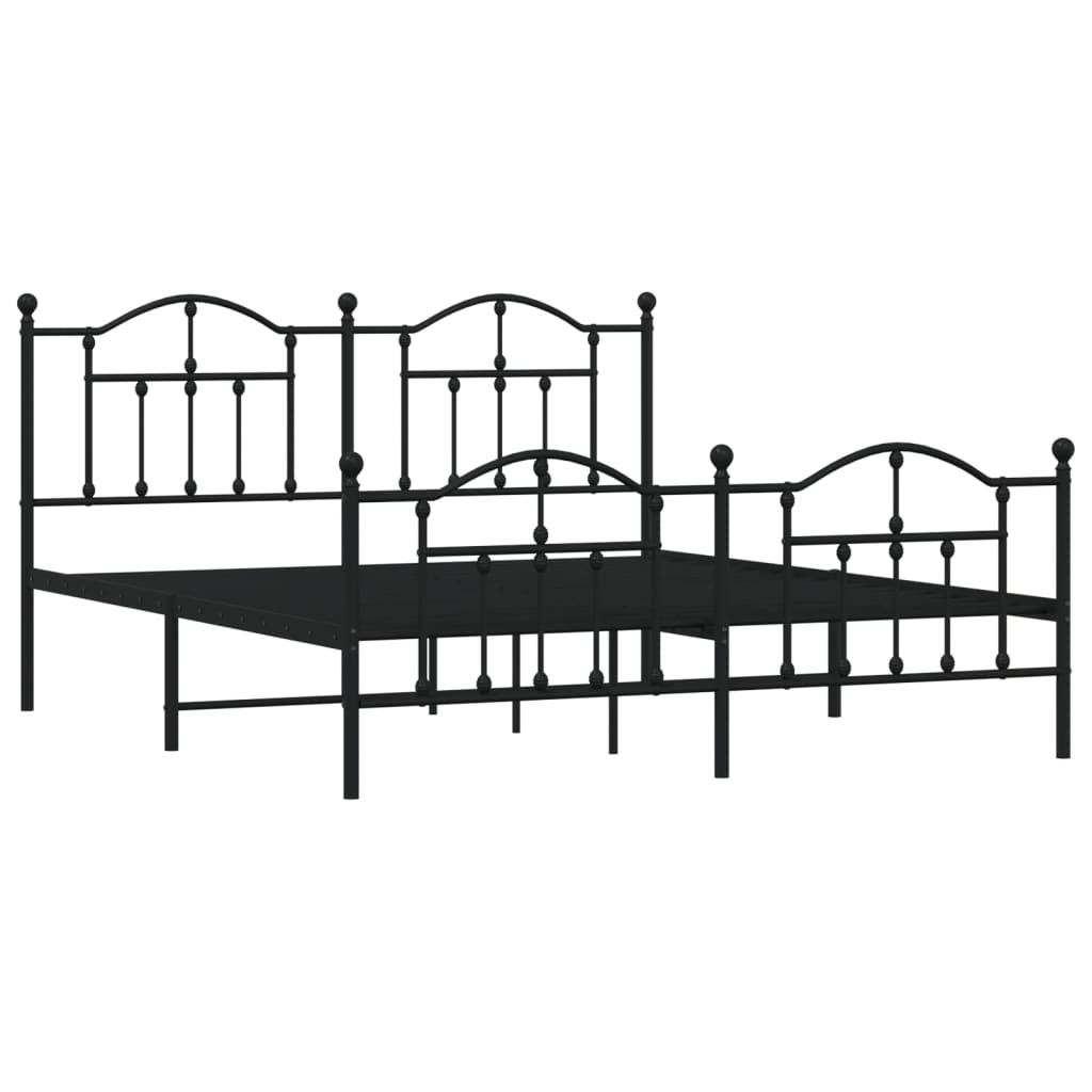 Metal Bed Frame without Mattress with Footboard Black 183x203 cm King