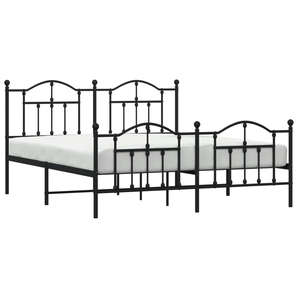 Metal Bed Frame without Mattress with Footboard Black 183x203 cm King