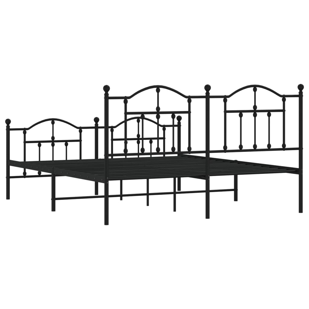 Metal Bed Frame without Mattress with Footboard Black 183x203 cm King