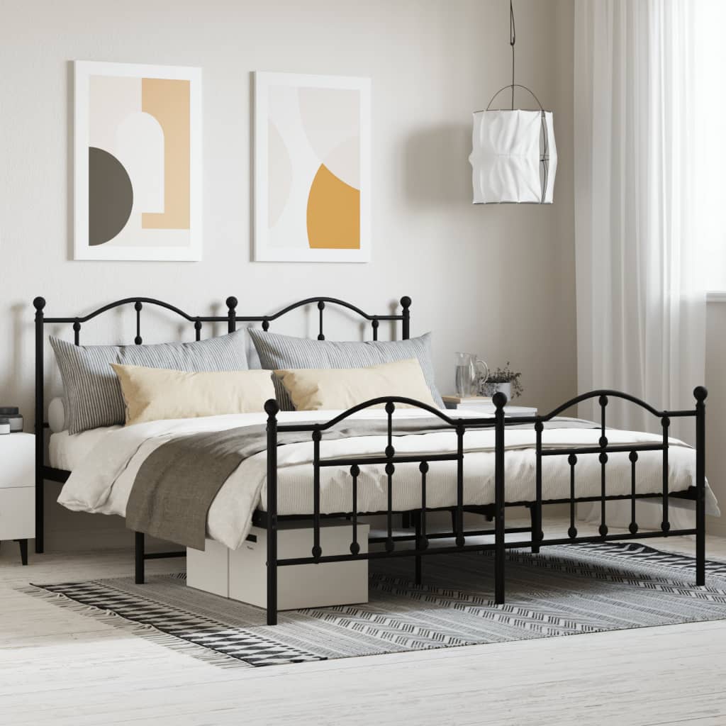 Metal Bed Frame without Mattress with Footboard Black 183x203 cm King