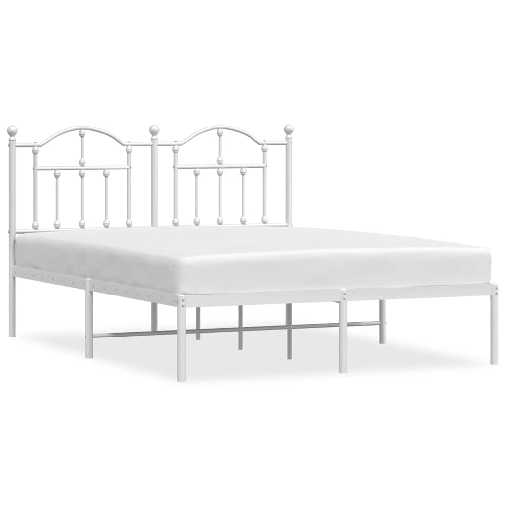 Metal Bed Frame without Mattress with Headboard White 135x190 cm