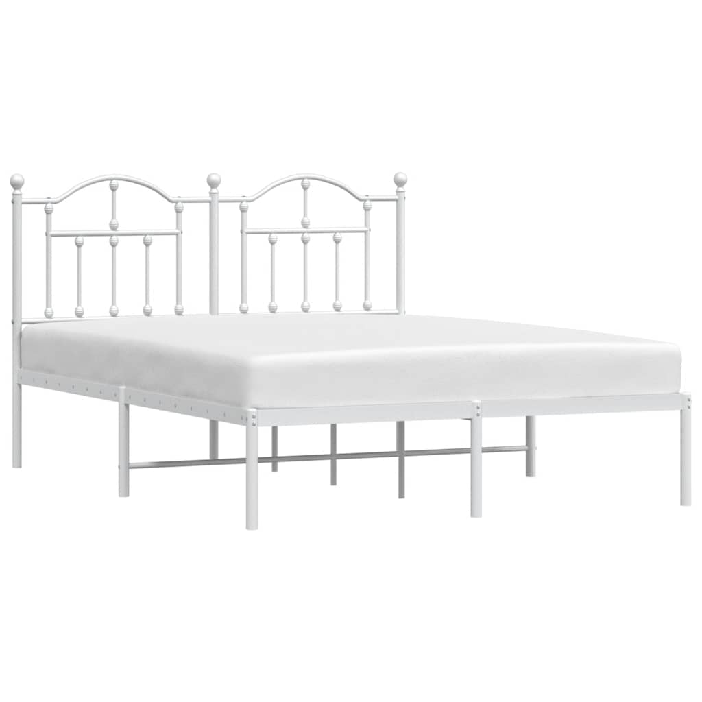 Metal Bed Frame without Mattress with Headboard White 135x190 cm