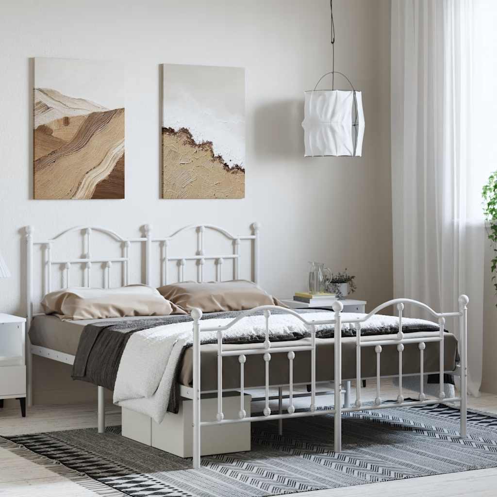 Metal Bed Frame without Mattress with Footboard White 135x190 cm