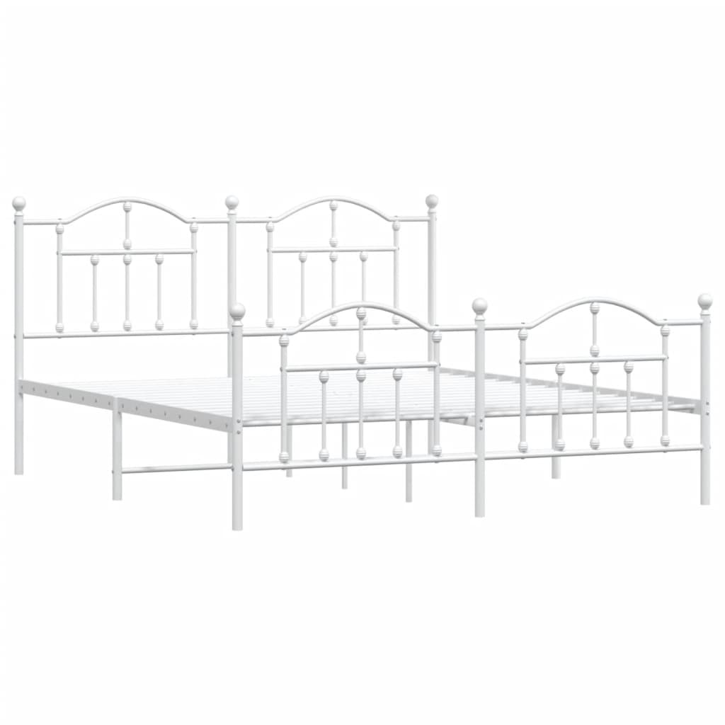 Metal Bed Frame without Mattress with Footboard White 183x203 cm King