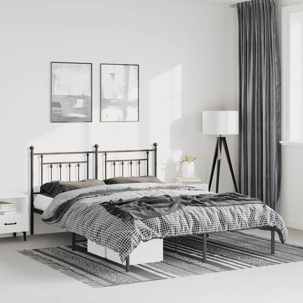 Metal Bed Frame without Mattress with Headboard Black 135x190 cm