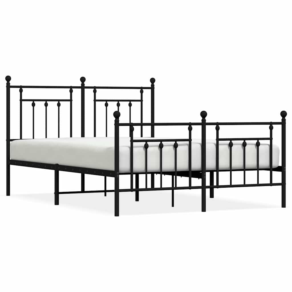 Metal Bed Frame without Mattress with Footboard Black 150x200 cm