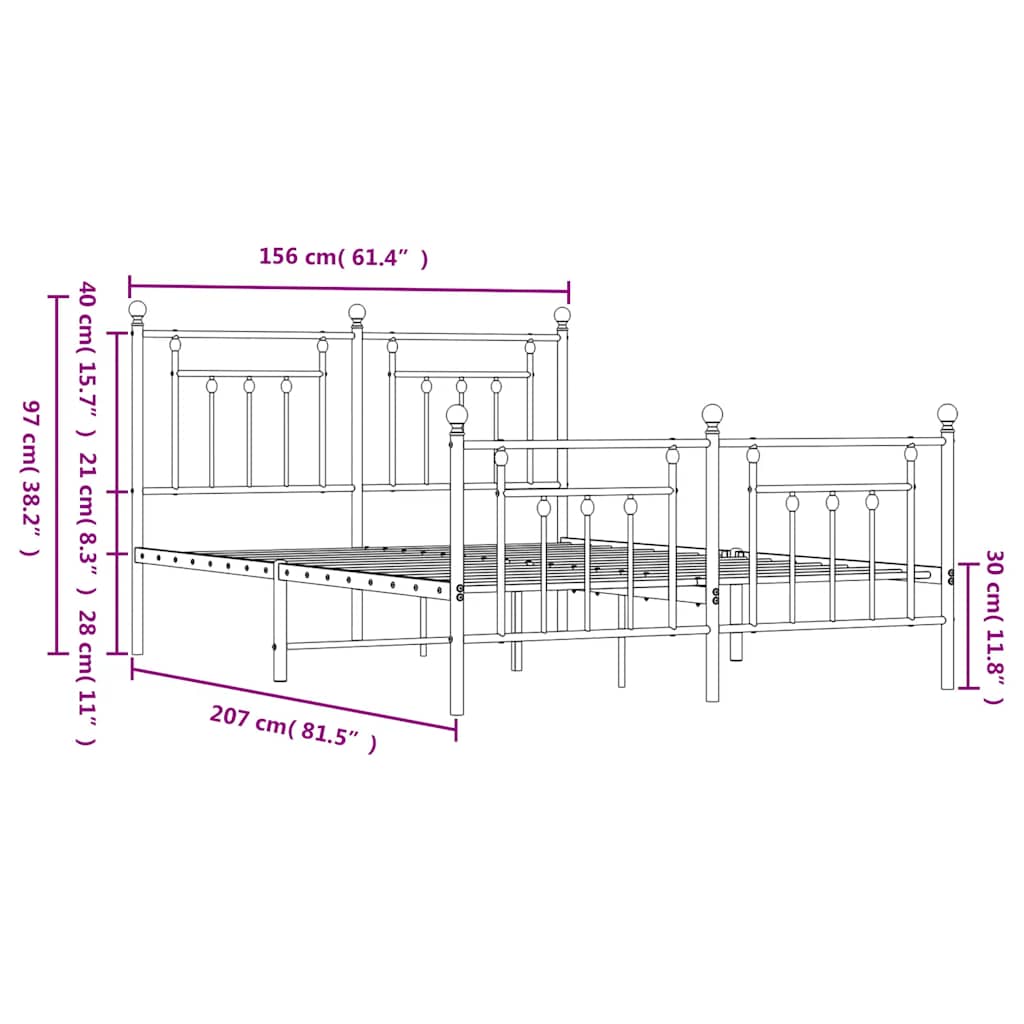 Metal Bed Frame without Mattress with Footboard Black 150x200 cm