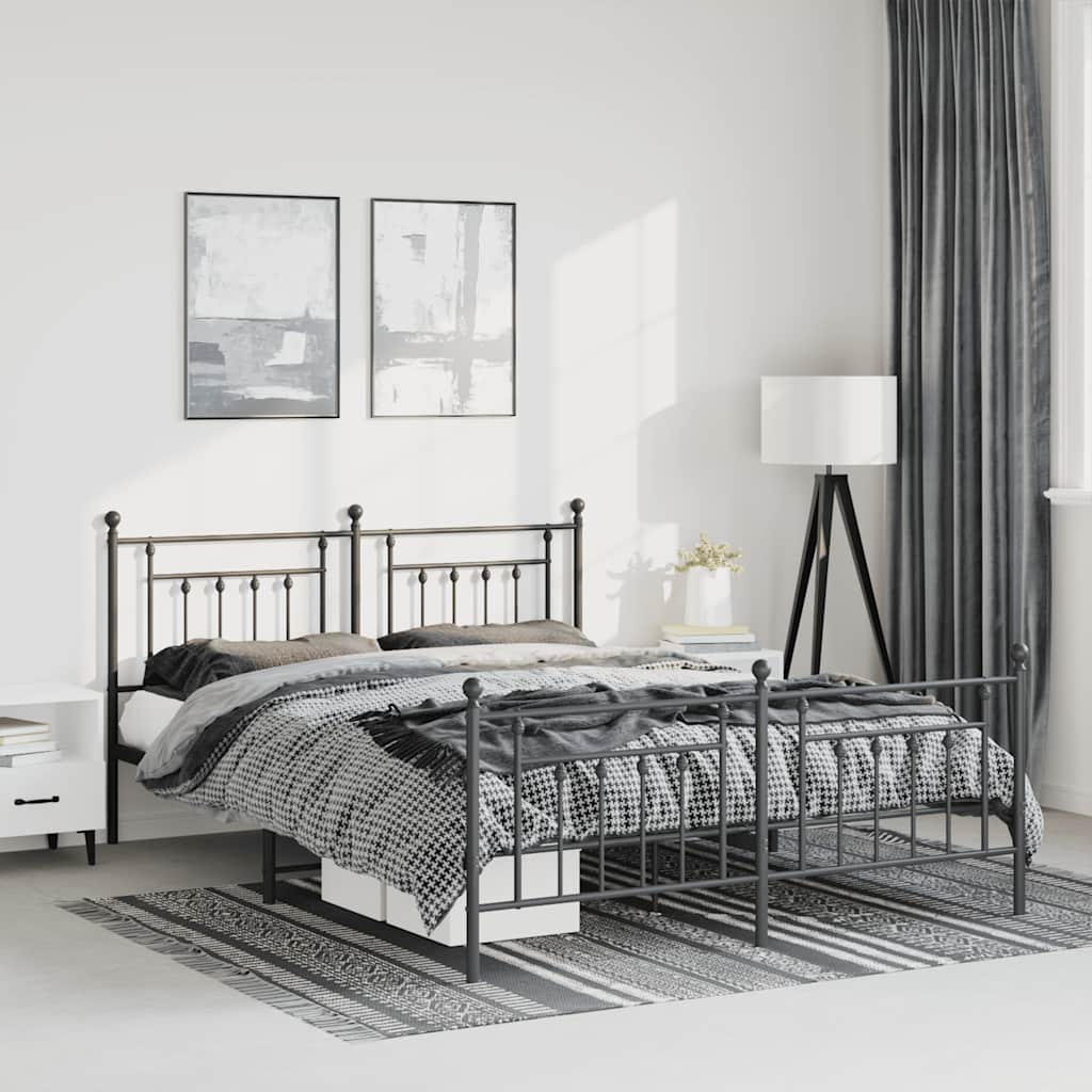 Metal Bed Frame without Mattress with Footboard Black 150x200 cm