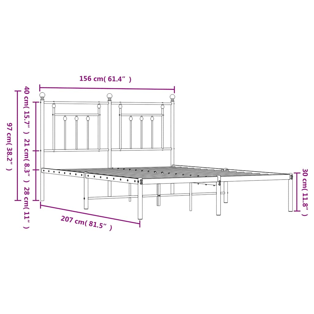 Metal Bed Frame without Mattress with Headboard White 150x200 cm