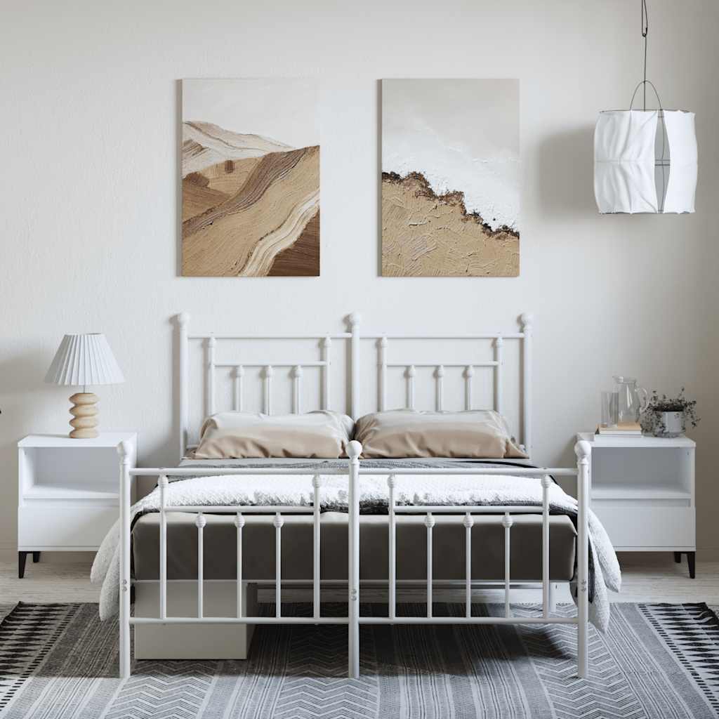 Metal Bed Frame without Mattress with Footboard White 150x200 cm