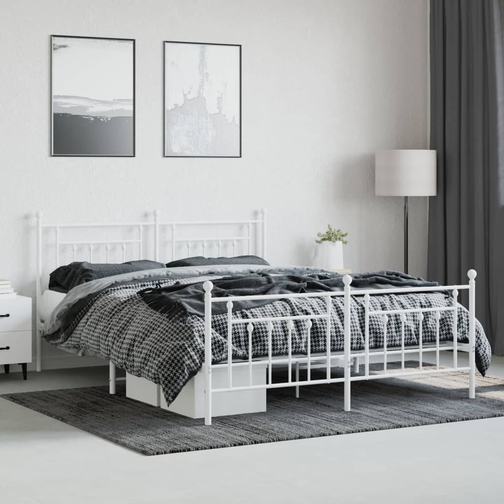 Metal Bed Frame without Mattress with Footboard White 183x203 cm King