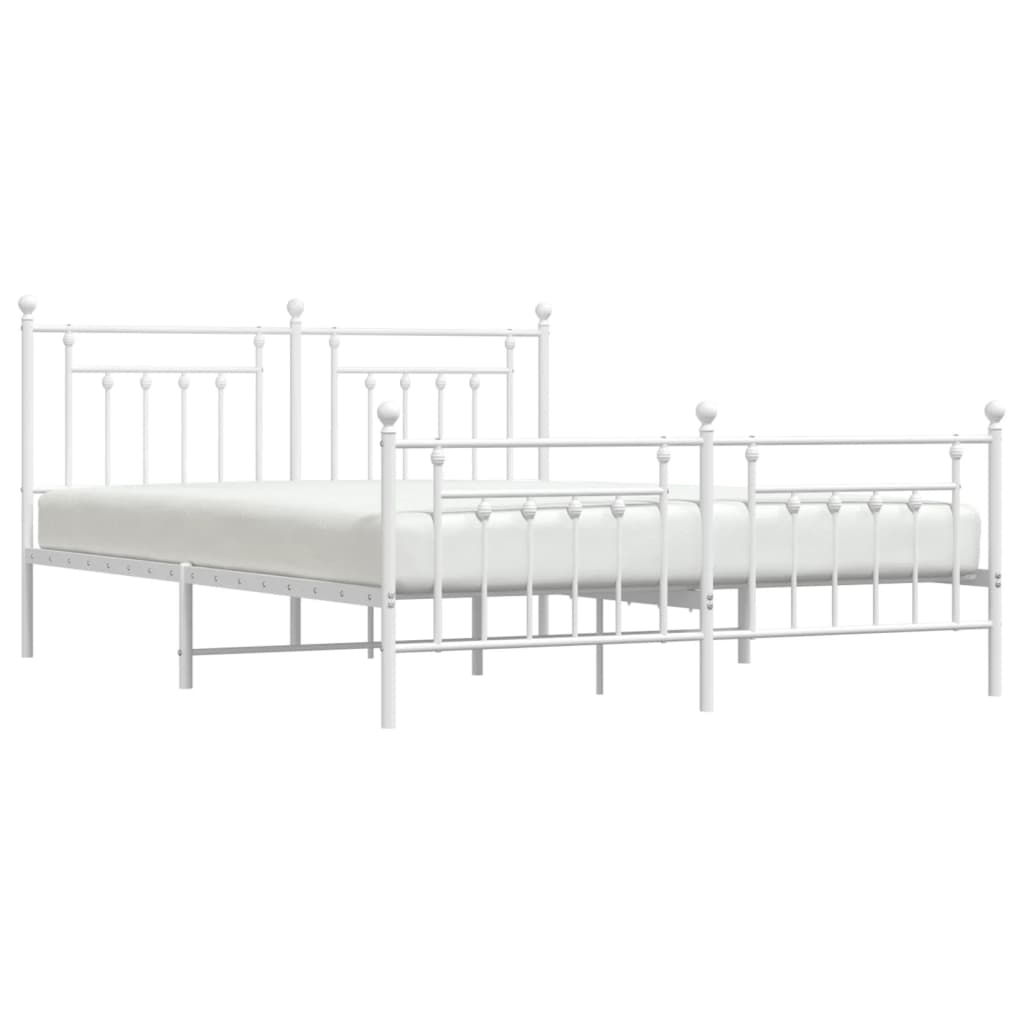 Metal Bed Frame without Mattress with Footboard White 183x203 cm King