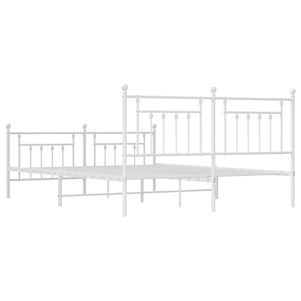 Metal Bed Frame without Mattress with Footboard White 183x203 cm King