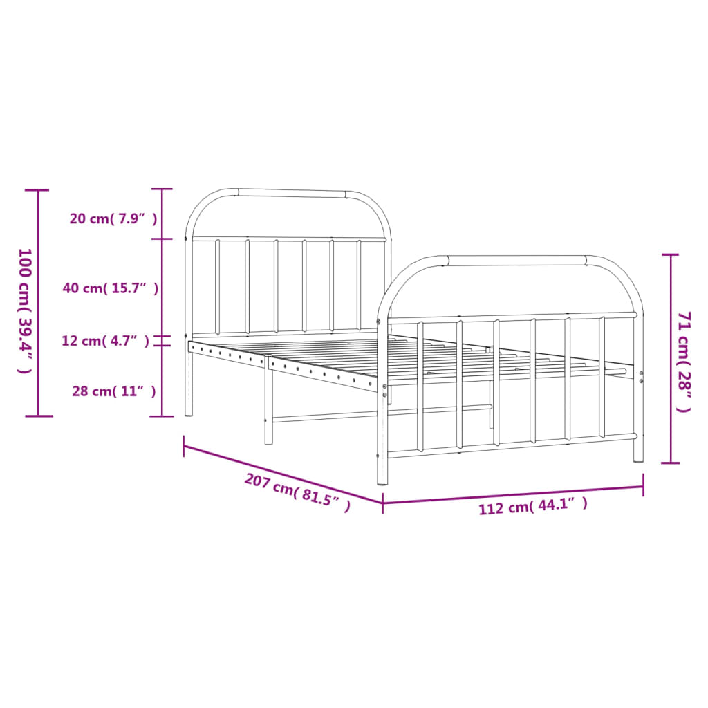 Metal Bed Frame without Mattress with Footboard Black 107x203 cm King Single