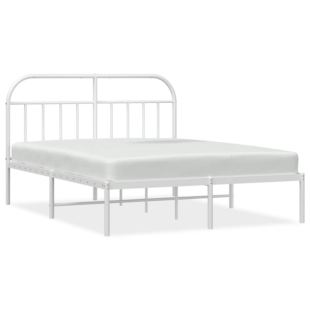 Metal Bed Frame without Mattress with Headboard White 150x200 cm