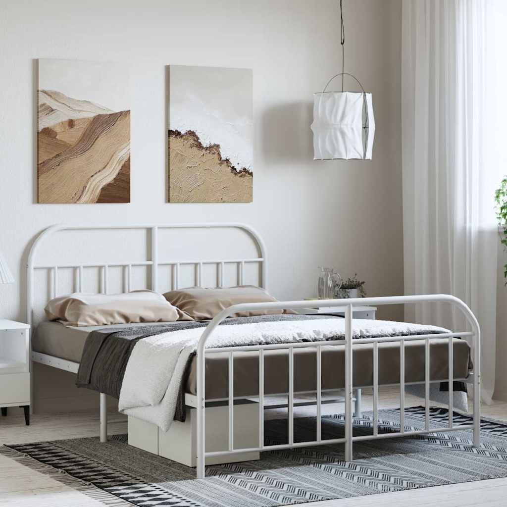 Metal Bed Frame without Mattress with Footboard White 135x190 cm
