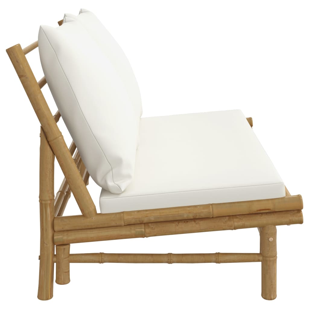 Garden Bench with Cream White Cushions Bamboo