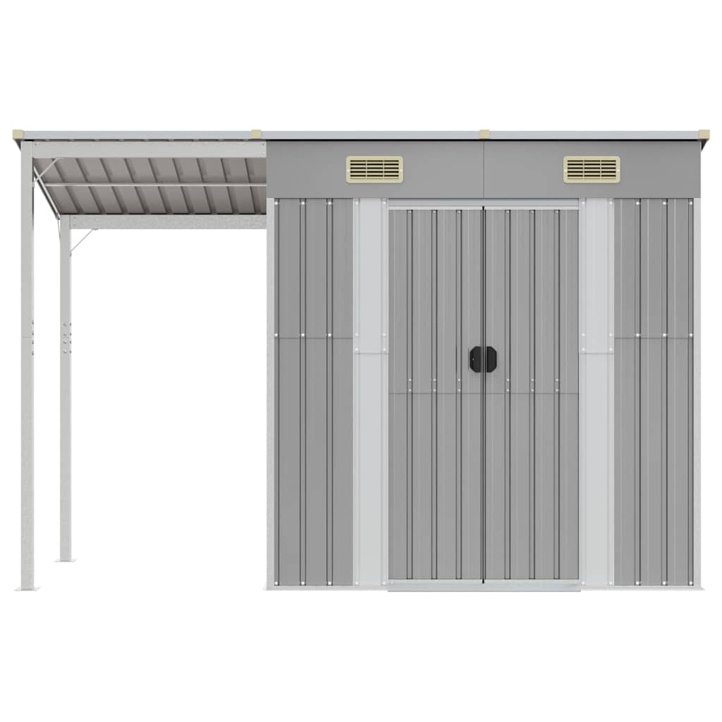 Garden Shed with Extended Roof Light Grey 277x107x181 cm Steel
