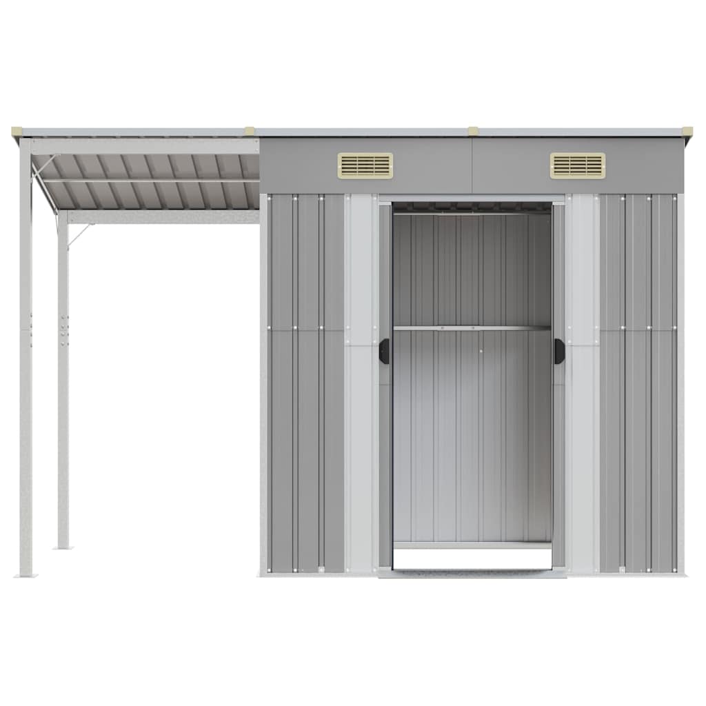 Garden Shed with Extended Roof Light Grey 277x107x181 cm Steel