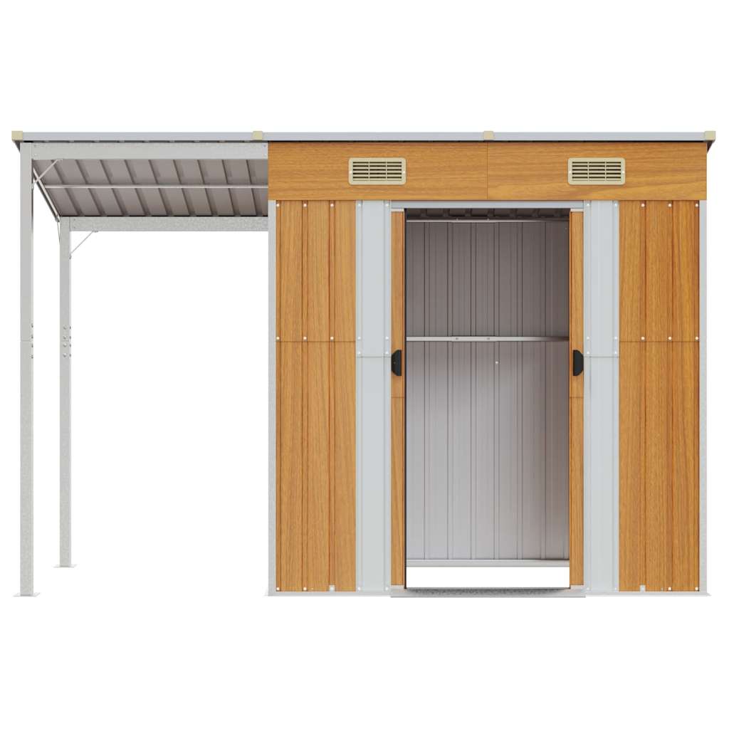 Garden Shed with Extended Roof Light Brown 277x107x181 cm Steel