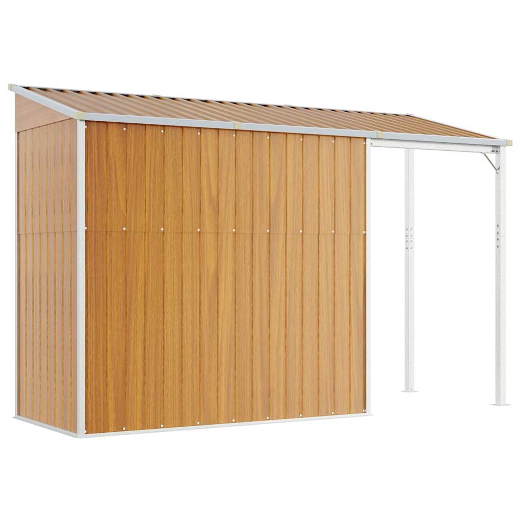 Garden Shed with Extended Roof Light Brown 277x107x181 cm Steel