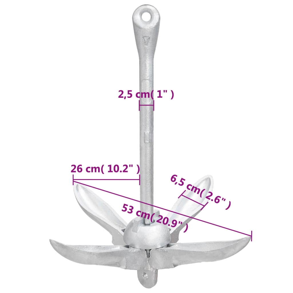 Folding Anchor Silver 8 kg Hot Dip Galvanized Cast Iron