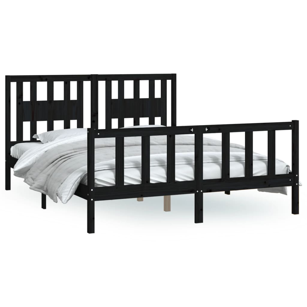Bed Frame without Mattress Black Solid Wood Pine 150x200 cm