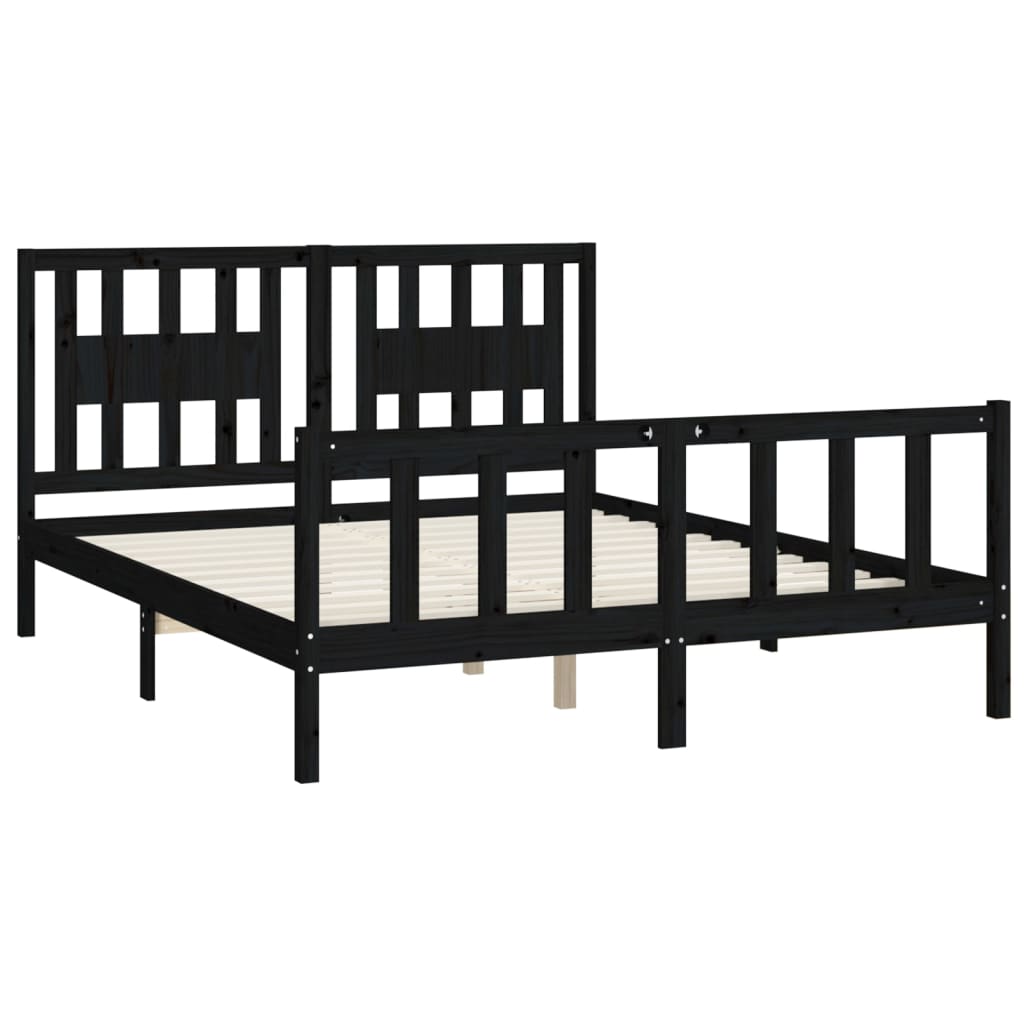 Bed Frame without Mattress Black Solid Wood Pine 150x200 cm