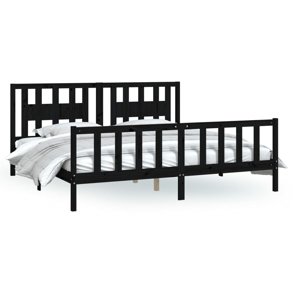 Bed Frame without Mattress Black Solid Wood Pine 183x203 cm King