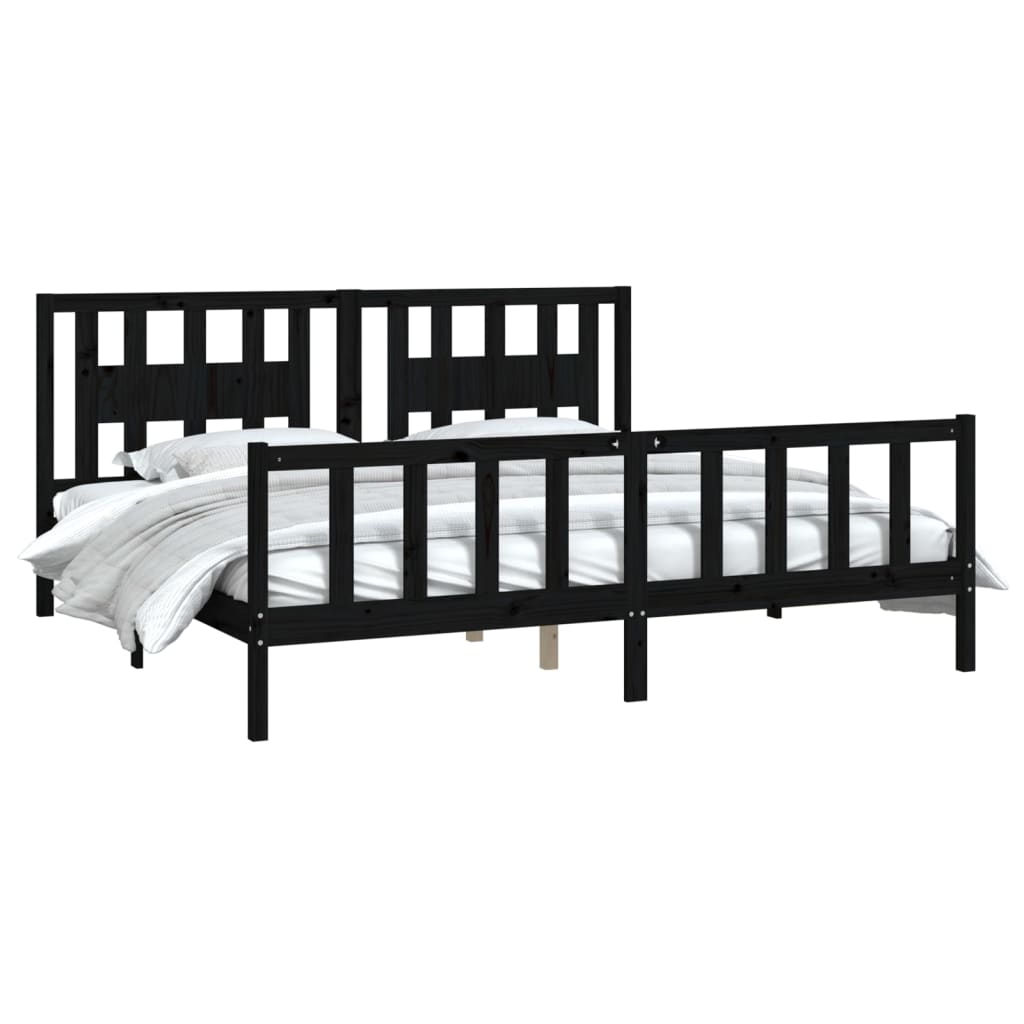 Bed Frame without Mattress Black Solid Wood Pine 183x203 cm King