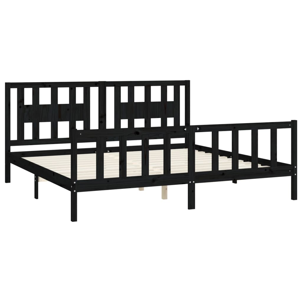Bed Frame without Mattress Black Solid Wood Pine 183x203 cm King