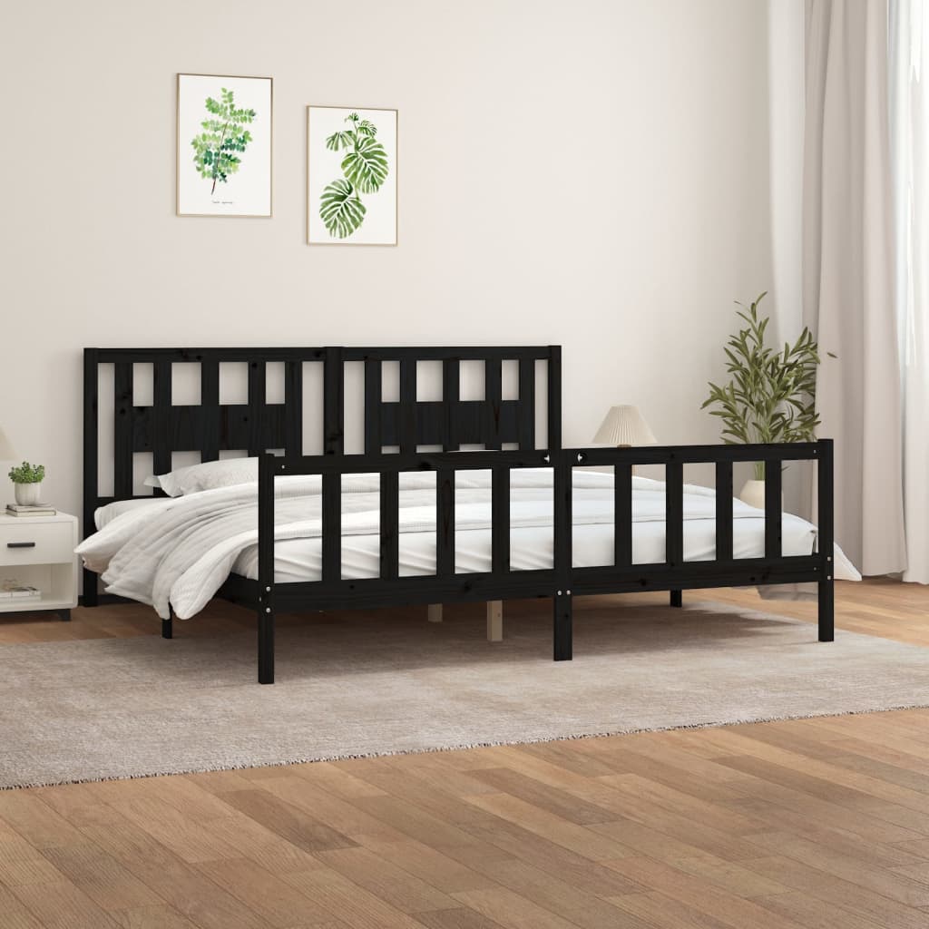 Bed Frame without Mattress Black Solid Wood Pine 183x203 cm King