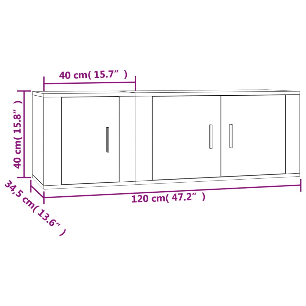 2 Piece TV Cabinet Set High Gloss White Engineered Wood