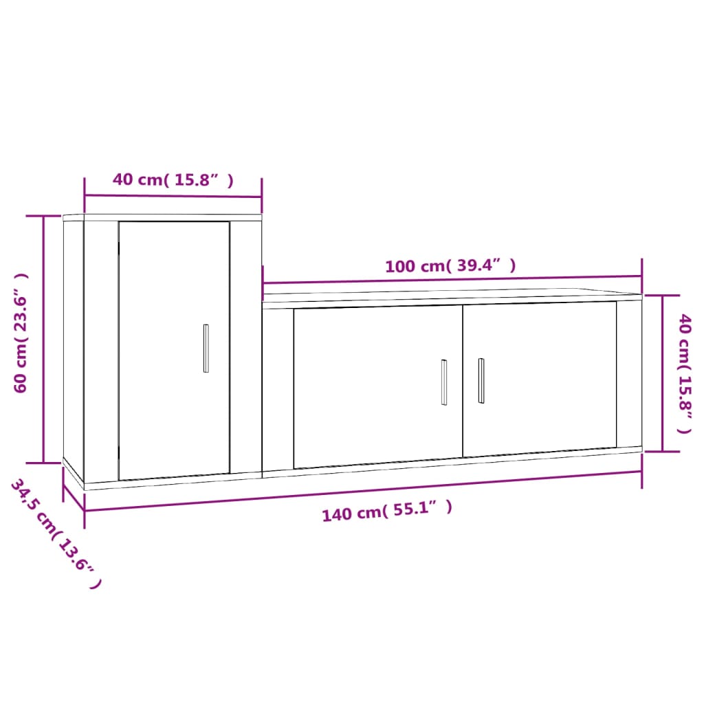 2 Piece TV Cabinet Set Smoked Oak Engineered Wood