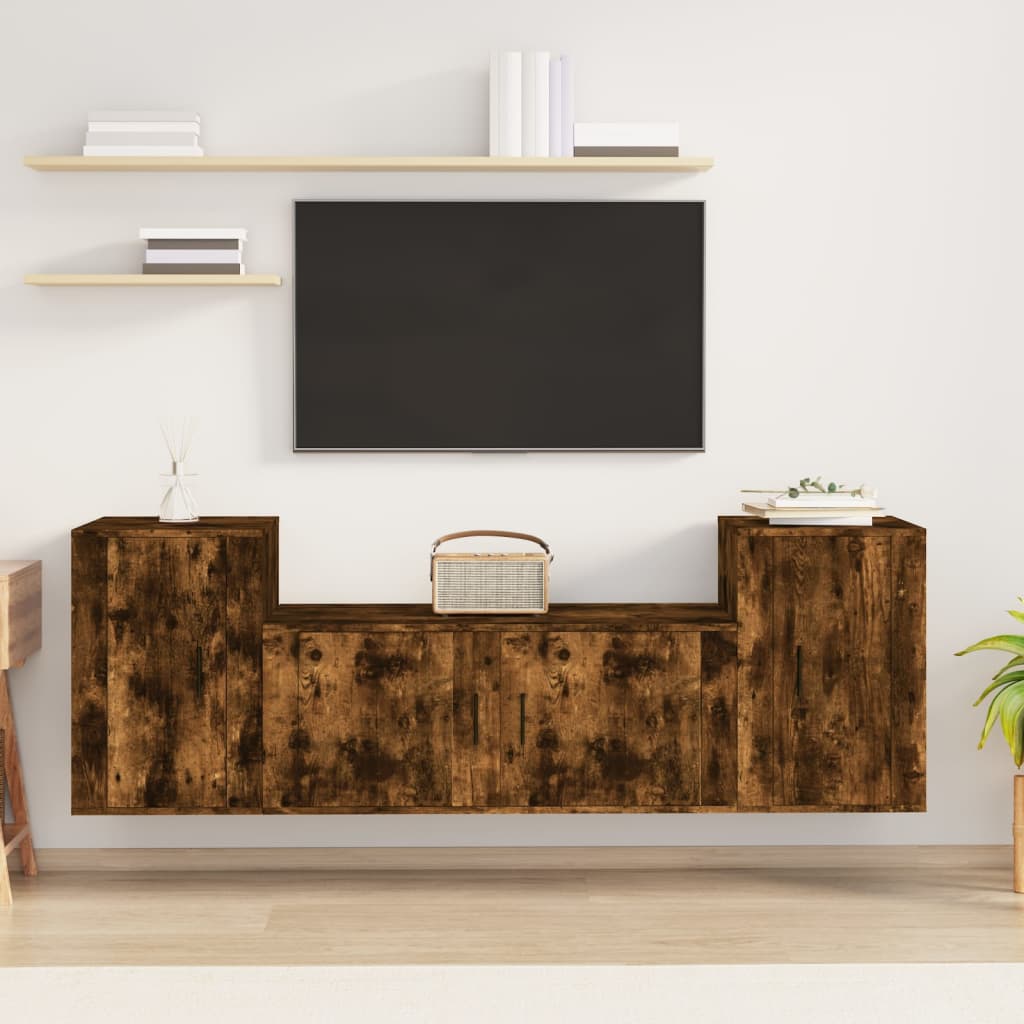 3 Piece TV Cabinet Set Smoked Oak Engineered Wood