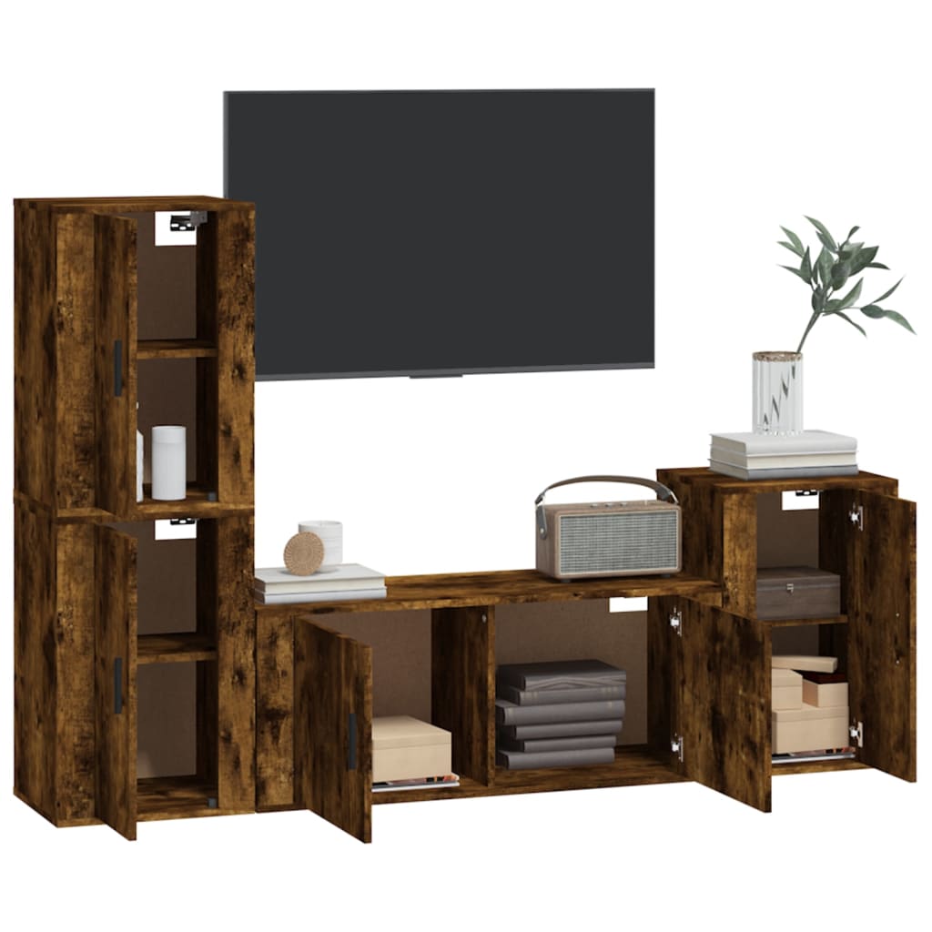4 Piece TV Cabinet Set Smoked Oak Engineered Wood