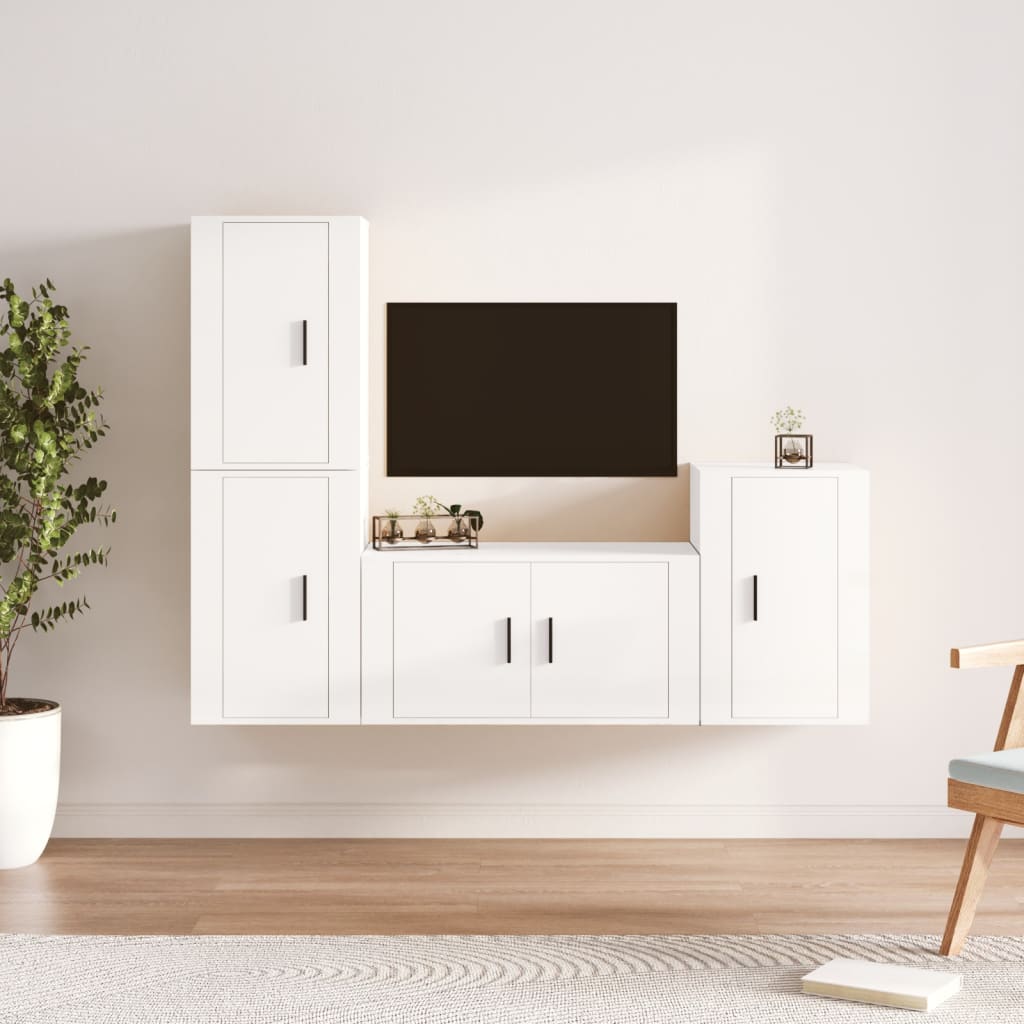 4 Piece TV Cabinet Set High Gloss White Engineered Wood