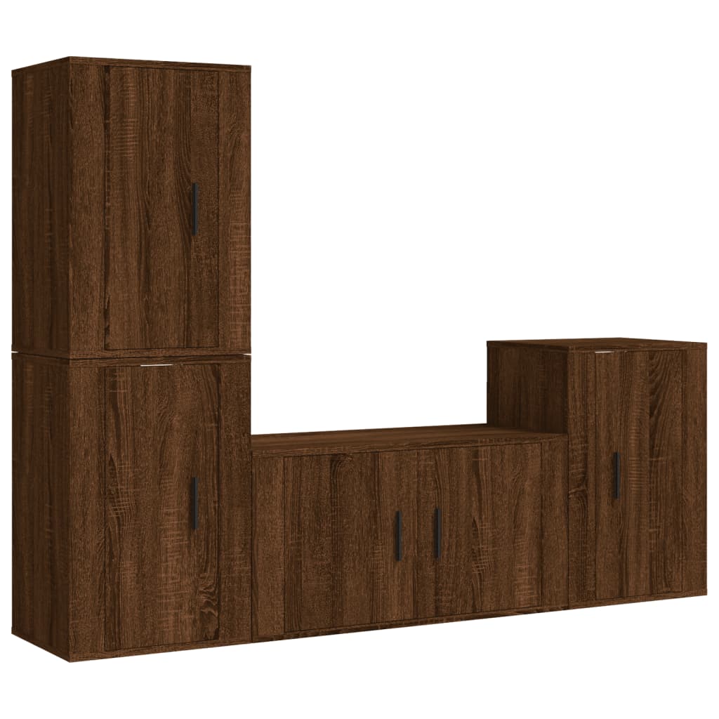 4 Piece TV Cabinet Set Brown Oak Engineered Wood