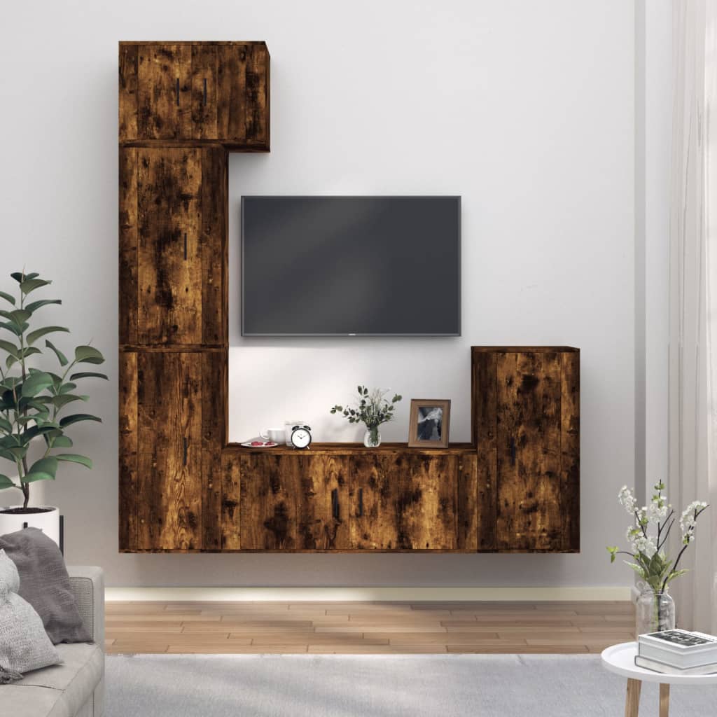 5 Piece TV Cabinet Set Smoked Oak Engineered Wood