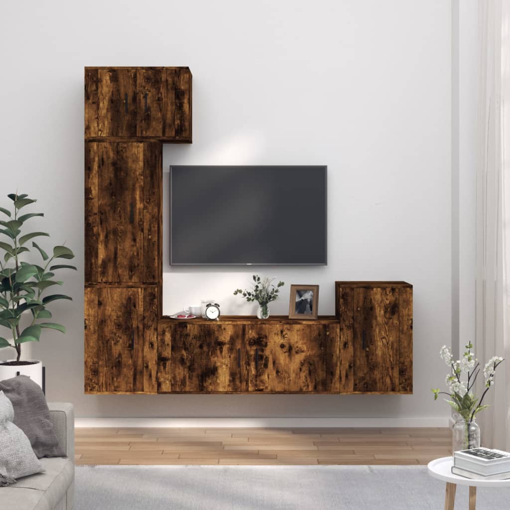 5 Piece TV Cabinet Set Smoked Oak Engineered Wood