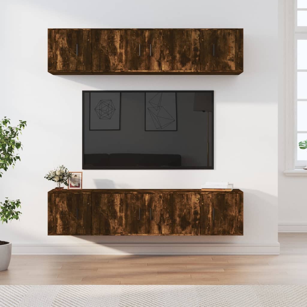 6 Piece TV Cabinet Set Smoked Oak Engineered Wood
