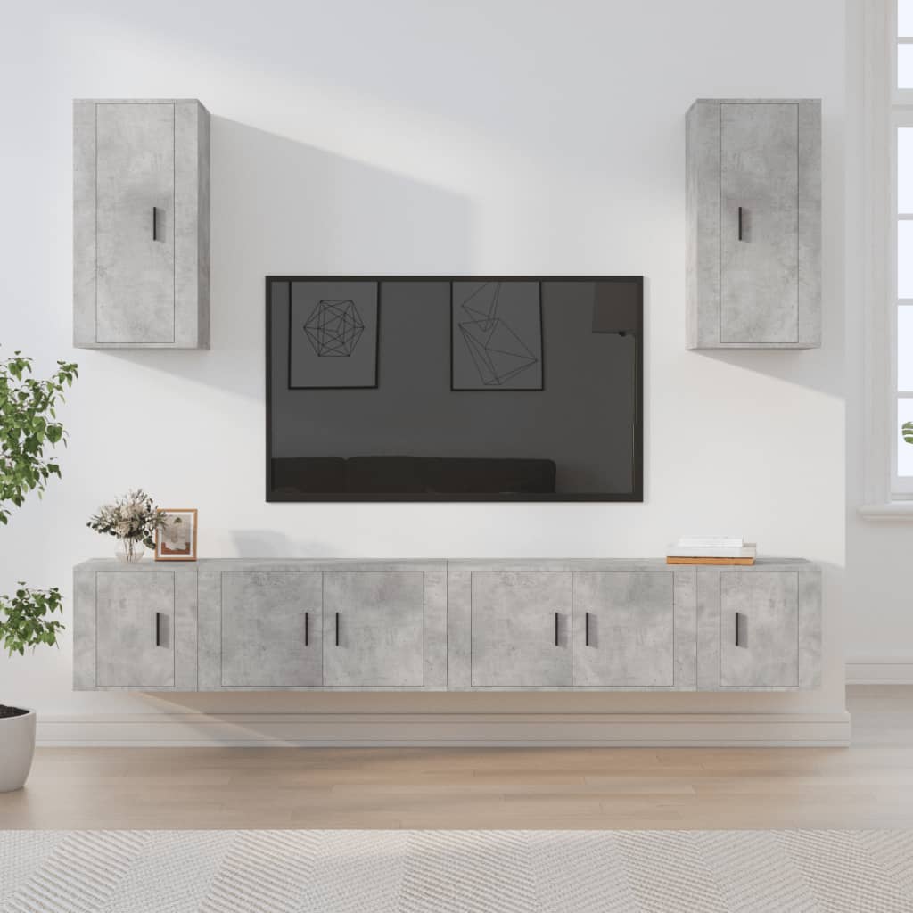 6 Piece TV Cabinet Set Concrete Grey Engineered Wood