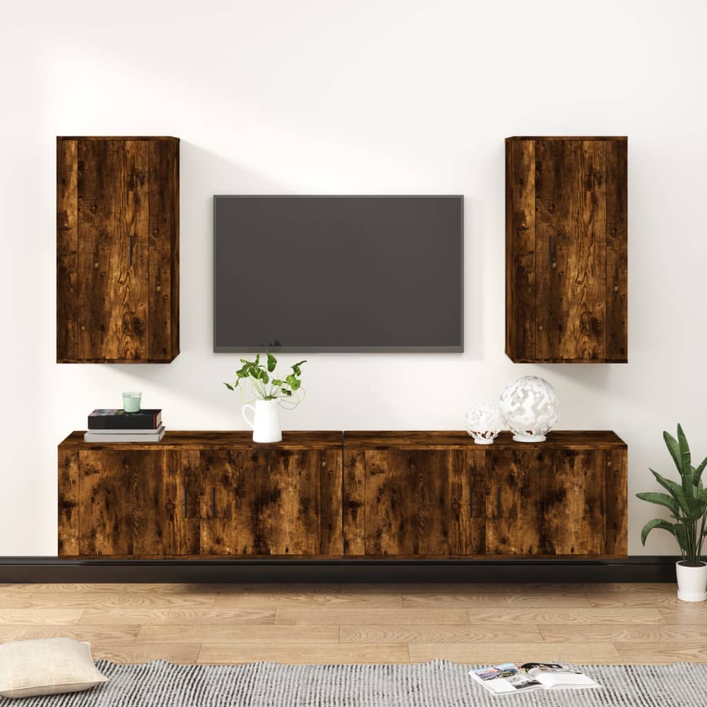 4 Piece TV Cabinet Set Smoked Oak Engineered Wood