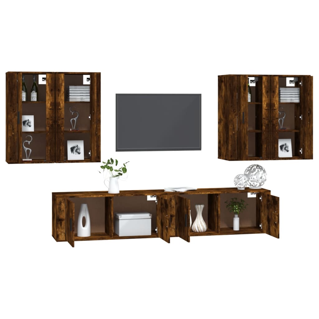 6 Piece TV Cabinet Set Smoked Oak Engineered Wood
